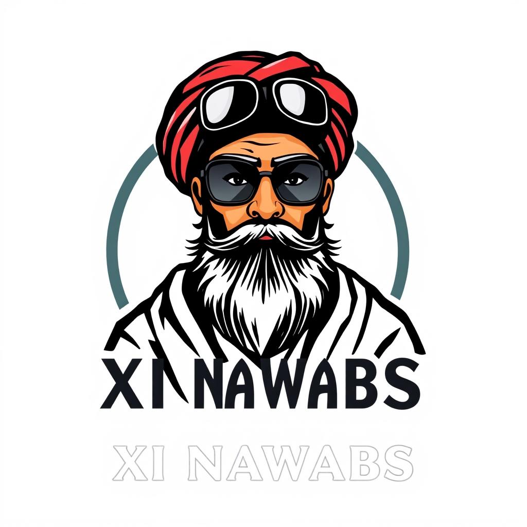 A logo design featuring a habibi shaikh with distinctive features wearing stylish black goggles