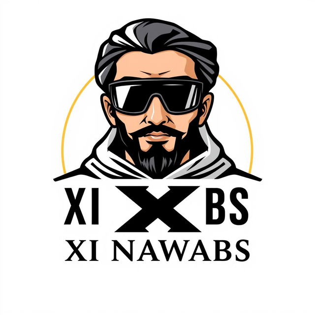 A logo design featuring a character named Shaikh wearing sleek black goggles