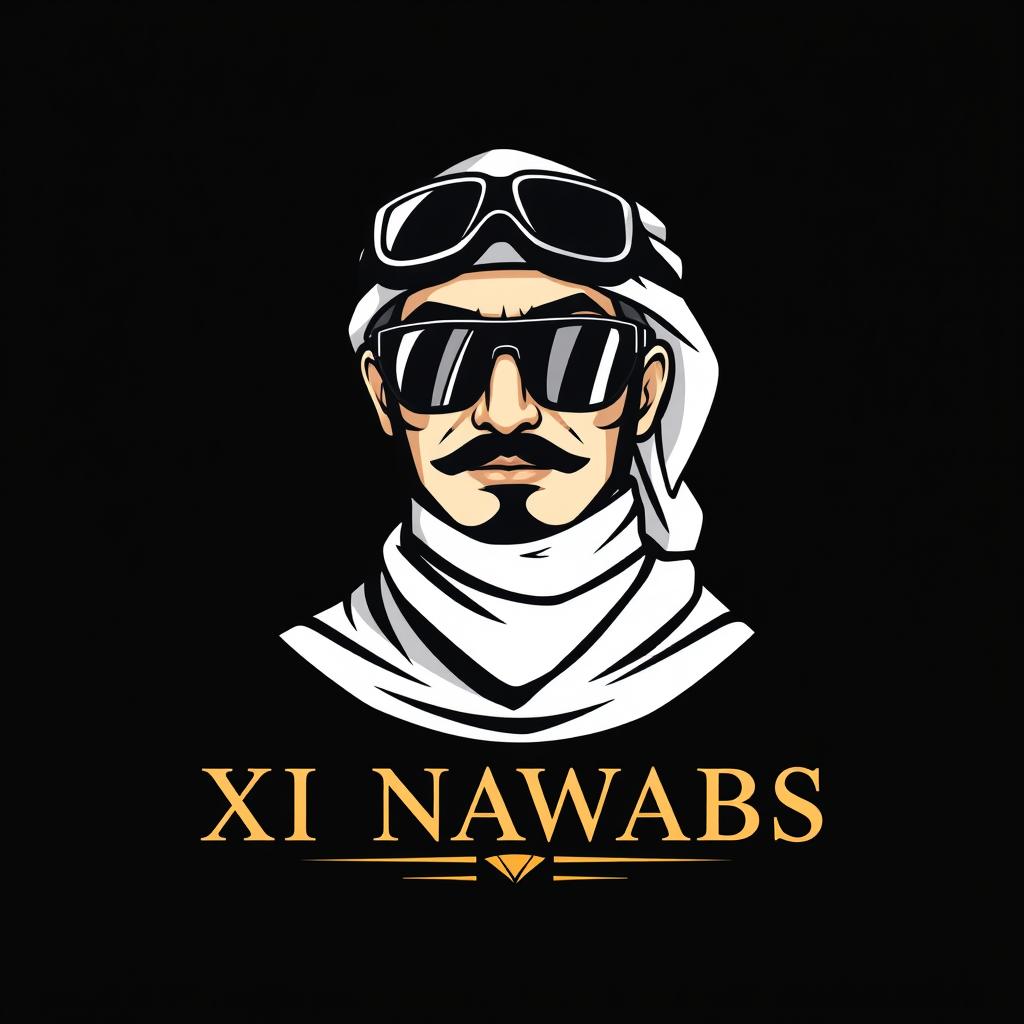 A logo design featuring a character named Shaikh wearing sleek black goggles