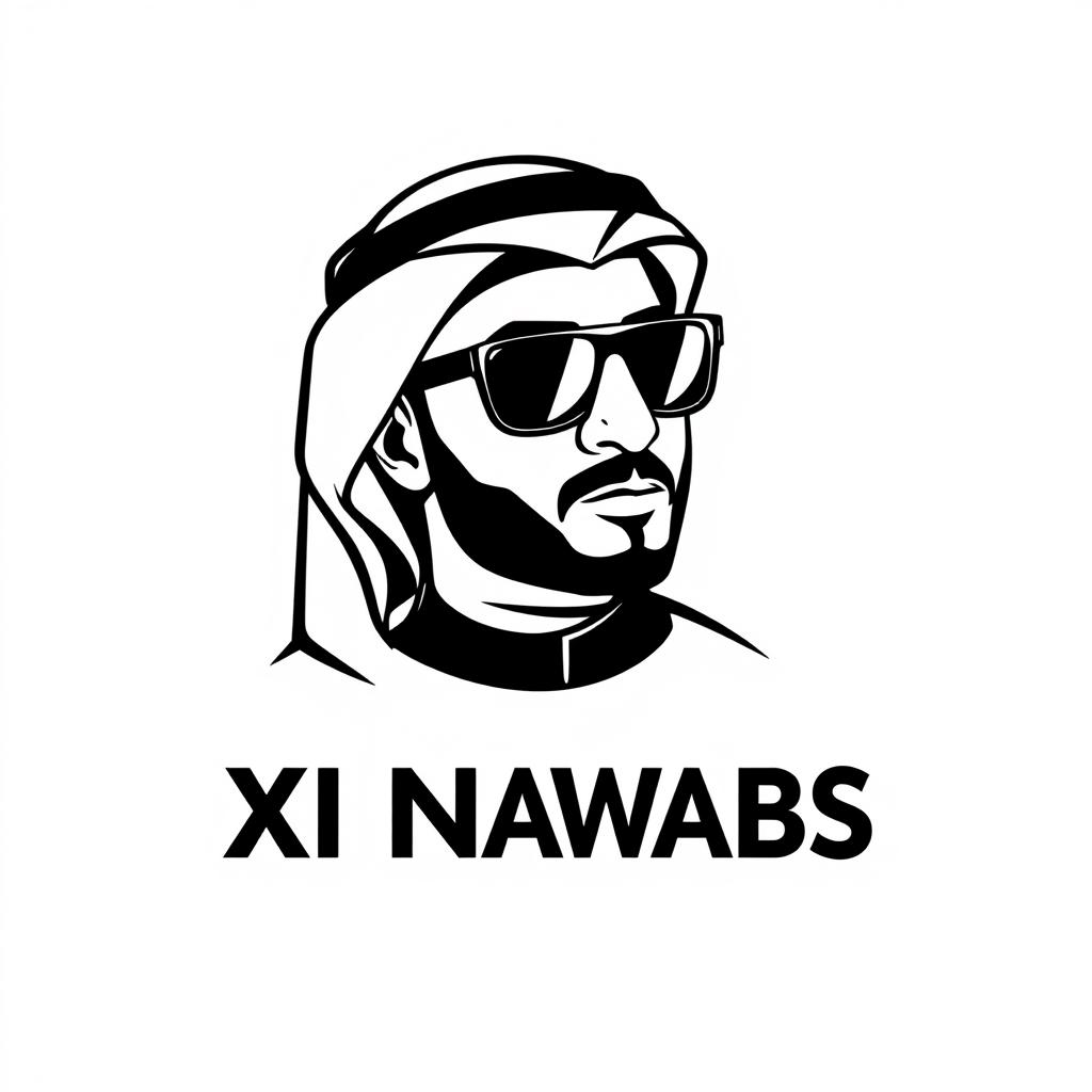 A modern and sleek logo design featuring a stylized portrait of Shaikh Hamdan wearing black sunglasses