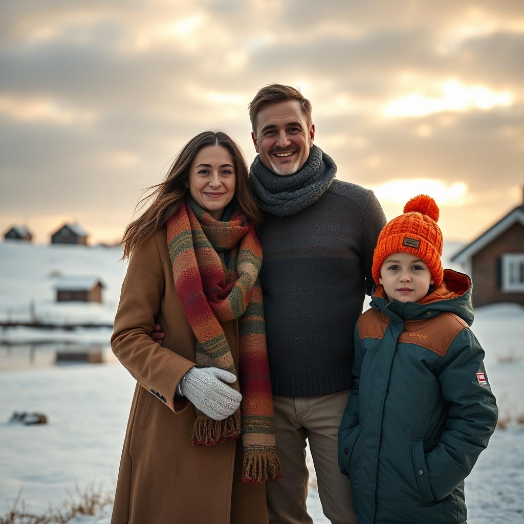 A poignant scene depicting a refugee family in Sweden, conveying feelings of hope and resilience