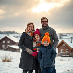 A poignant scene depicting a refugee family in Sweden, conveying feelings of hope and resilience