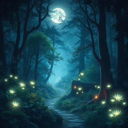 An enchanting fantasy night forest scene designed for a book cover