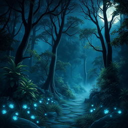 An enchanting fantasy night forest scene designed for a book cover