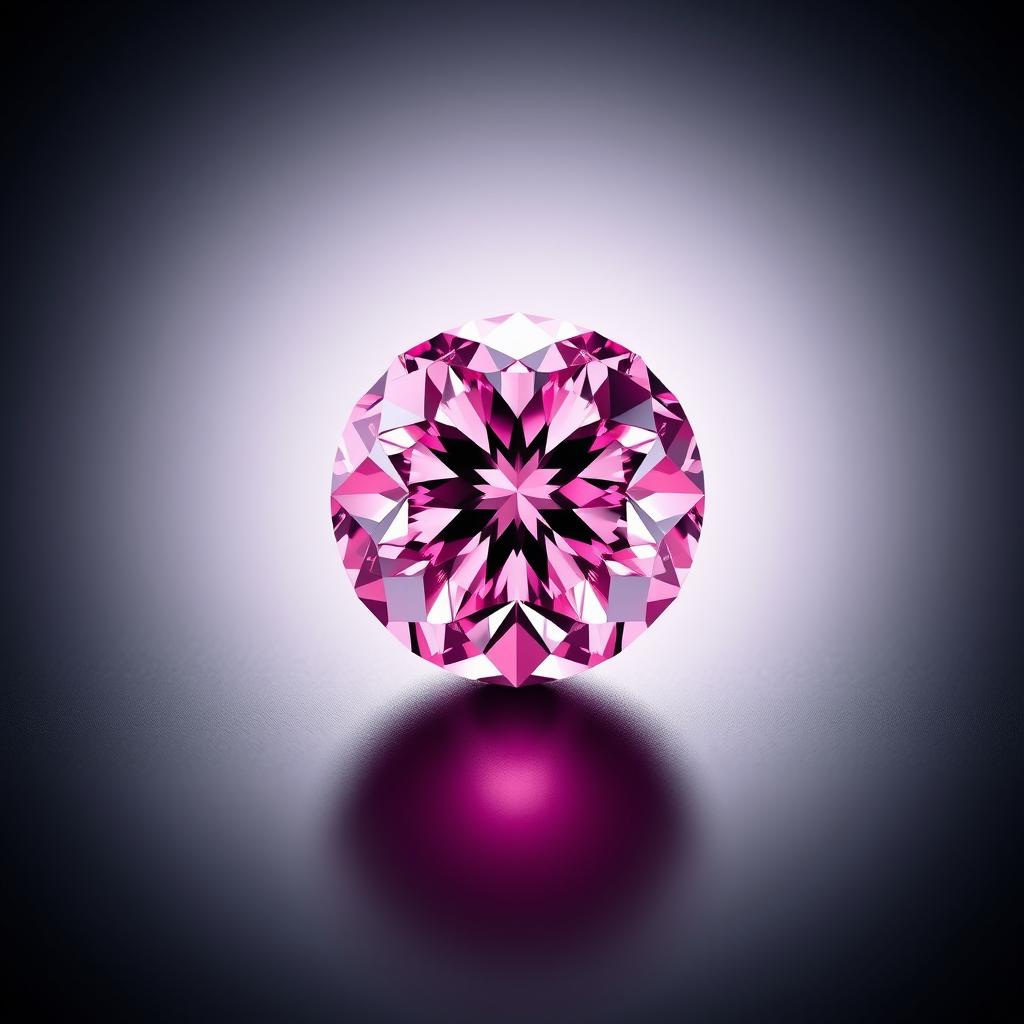 A stunningly detailed image of a brilliant pink diamond placed elegantly on a smooth black background