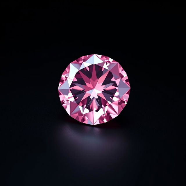 A stunningly detailed image of a brilliant pink diamond placed elegantly on a smooth black background