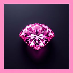 A stunning image of a brilliant pink diamond, elegantly centered on a smooth black background with a soft pink border framing the composition