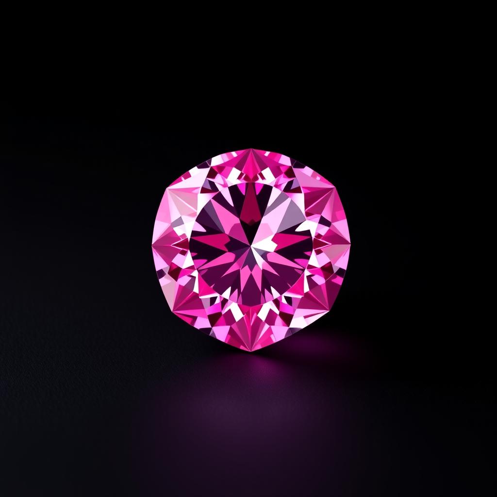 A stunning image of a brilliant pink diamond, elegantly centered on a smooth black background with a soft pink border framing the composition