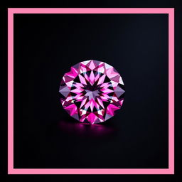 A stunning image of a brilliant pink diamond, elegantly centered on a smooth black background with a soft pink border framing the composition