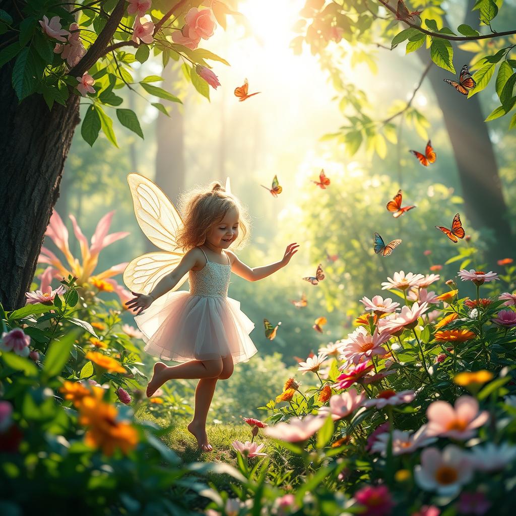 A serene, beautifully captured scene in a lush, magical forest