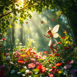 A serene, beautifully captured scene in a lush, magical forest