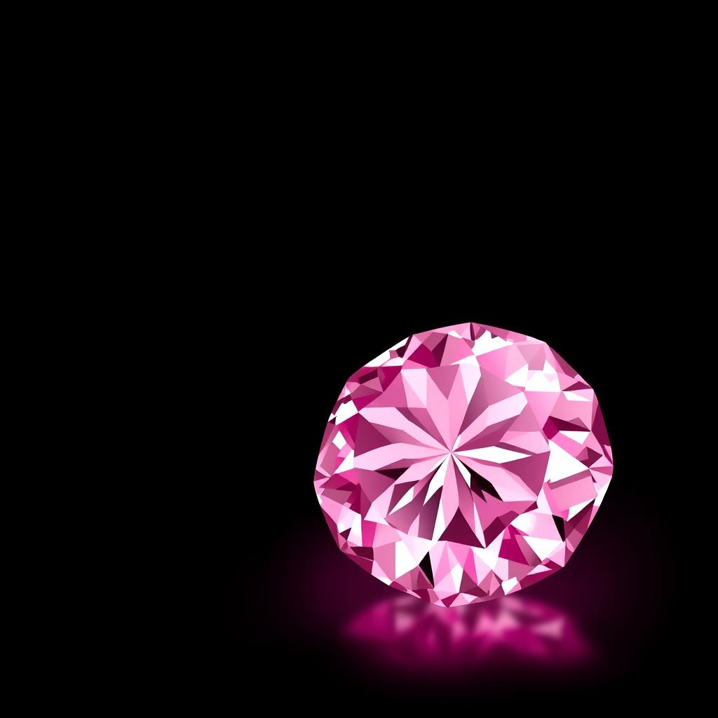 A large, striking pink diamond elegantly positioned in the corner of the image, with a soft fade blending it into a rich black background