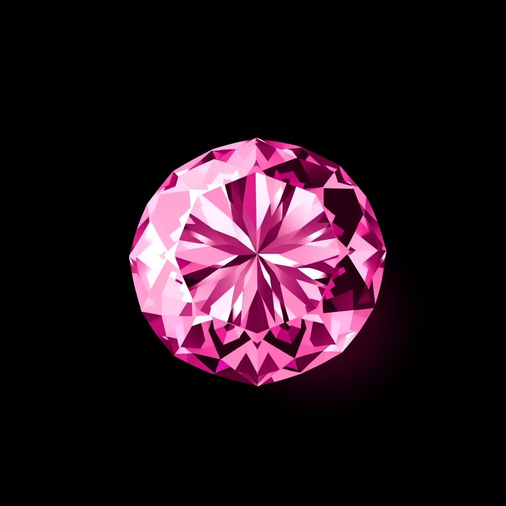 A large, beautiful pink diamond located in the corner of the image, elegantly faded into a deep black background