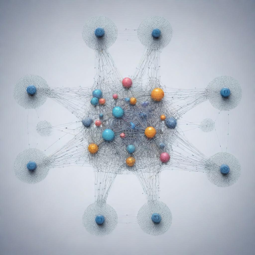 An intricate representation of a complex machine learning model, featuring interconnected nodes, layers and weights that symbolize the data processing and neural networking.