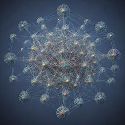 An intricate representation of a complex machine learning model, featuring interconnected nodes, layers and weights that symbolize the data processing and neural networking.