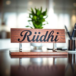 An elegant and visually appealing image of a name plate that reads 'Ridhi' in a beautiful cursive font