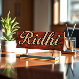 An elegant and visually appealing image of a name plate that reads 'Ridhi' in a beautiful cursive font