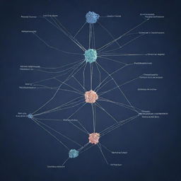 An in-depth layout of a neural network-based machine learning model structure, showing interconnected layers of nodes representing neurons, each with different weights and biases.