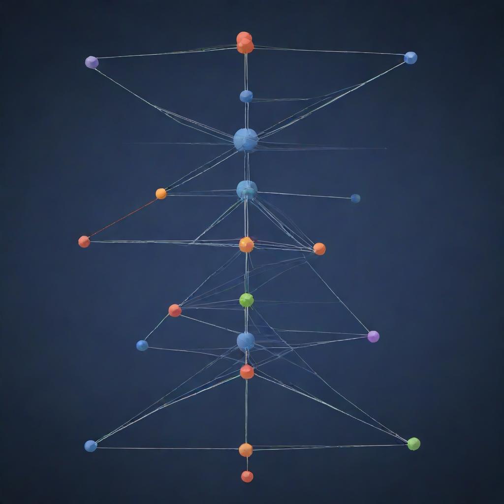 An in-depth layout of a neural network-based machine learning model structure, showing interconnected layers of nodes representing neurons, each with different weights and biases.