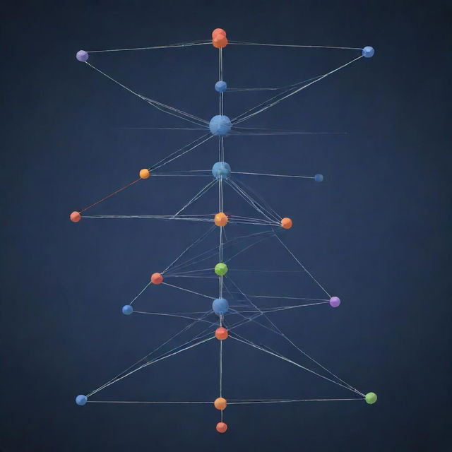 An in-depth layout of a neural network-based machine learning model structure, showing interconnected layers of nodes representing neurons, each with different weights and biases.