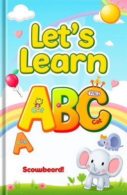 A vibrant and engaging book cover design for a children's book titled 'Let's Learn ABC'