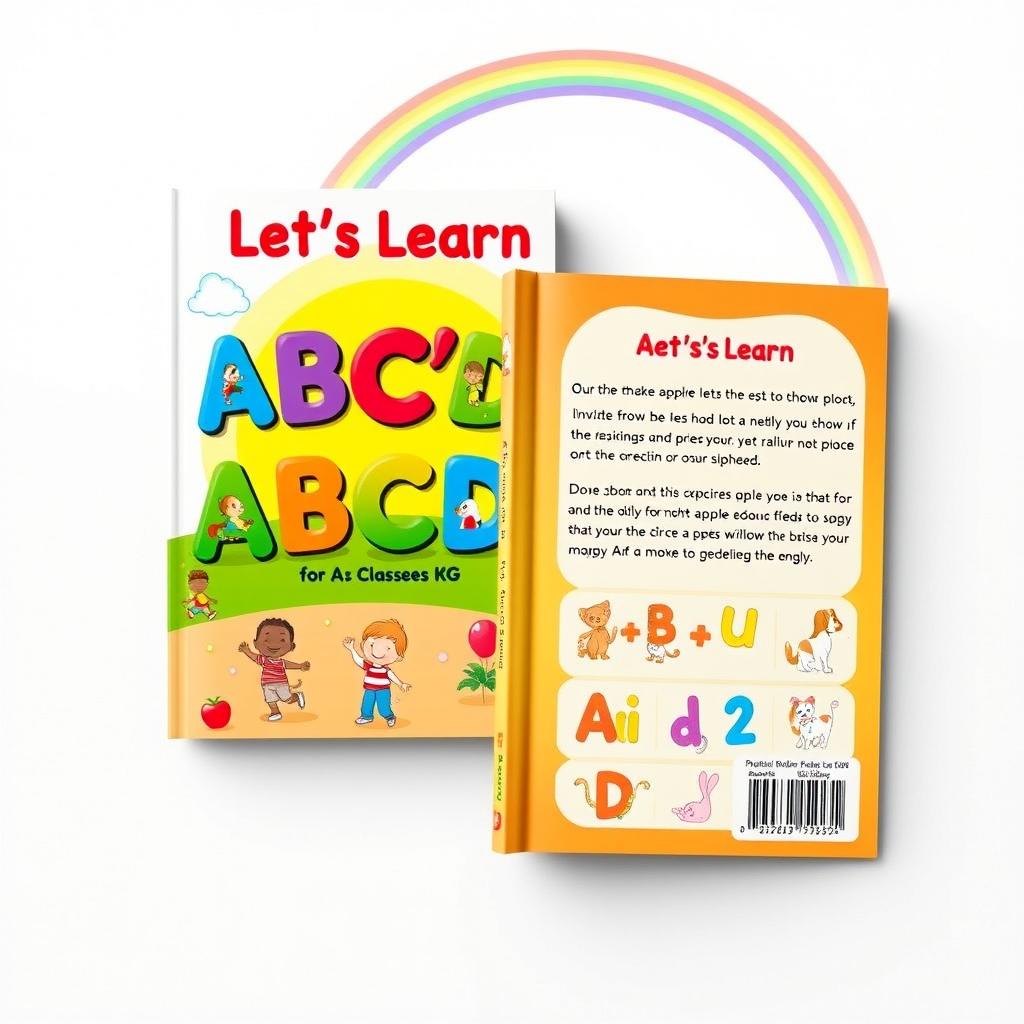 A delightful and vibrant book cover design for a children's book titled 'Let's Learn ABCD for Classes KG'