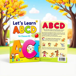 A captivating and colorful book cover design for a children's book titled 'Let's Learn ABCD for Classes KG'