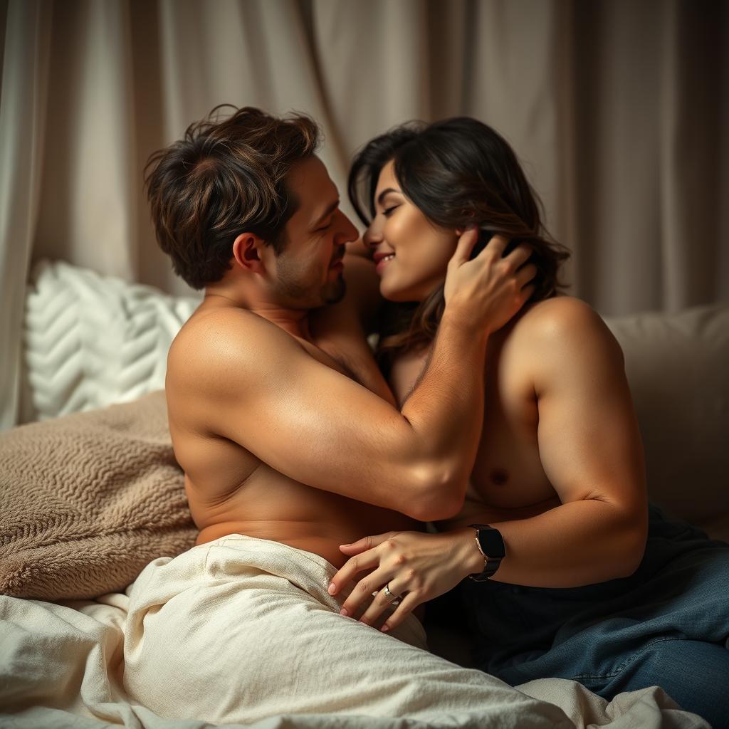 A dynamic and engaging scene exploring the themes of intimacy and connection between two adults in a tasteful and sensual manner