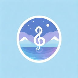 Create a soothing music-themed logo for a YouTube Channel. Include calming colors like blue and purple, musical notes floating around, and a peaceful nature element, such as a water ripple effect.