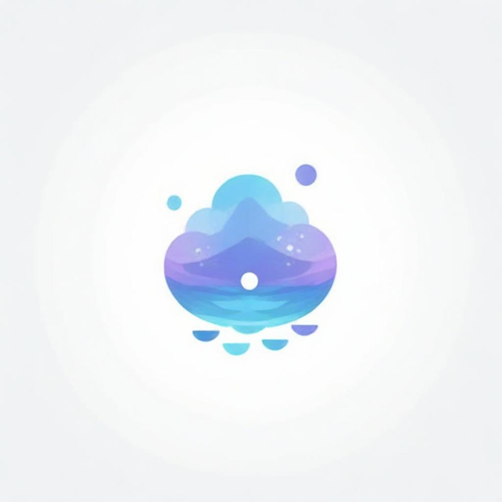 Create a soothing music-themed logo for a YouTube Channel. Include calming colors like blue and purple, musical notes floating around, and a peaceful nature element, such as a water ripple effect.