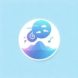 Create a soothing music-themed logo for a YouTube Channel. Include calming colors like blue and purple, musical notes floating around, and a peaceful nature element, such as a water ripple effect.