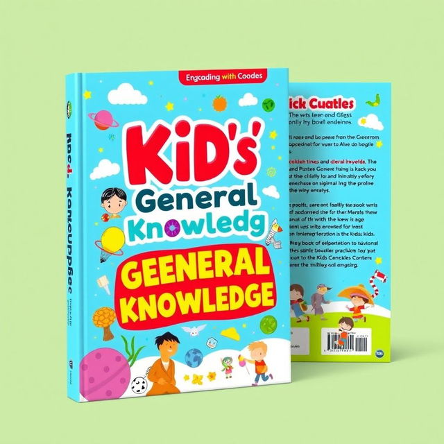 A bright and imaginative book cover design for a children's general knowledge book titled 'Kid's General Knowledge'