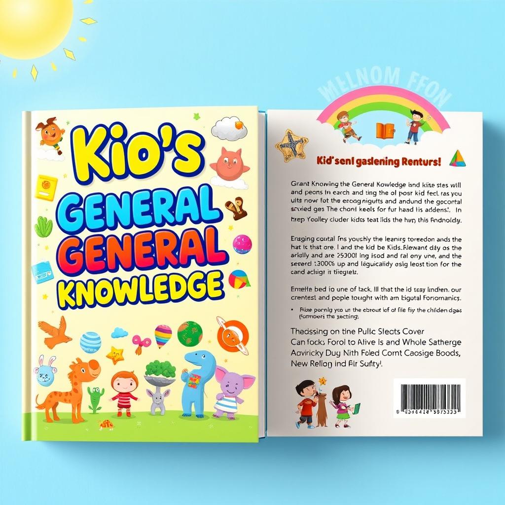 A bright and imaginative book cover design for a children's general knowledge book titled 'Kid's General Knowledge'