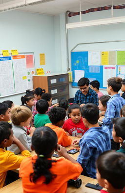 A vibrant classroom filled with students of diverse backgrounds, engaging in a fun and interactive electrical field trip