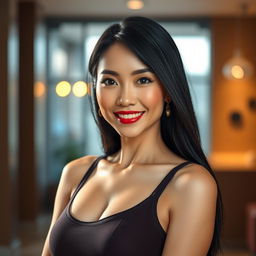 An ultra realistic portrayal of an attractive Asian mature woman, radiating confidence and elegance