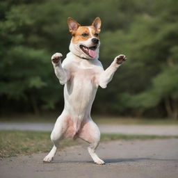 A dynamic and energetic image of a dog performing kung fu moves in a fun and playful manner.