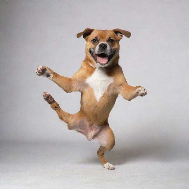 A dynamic and energetic image of a dog performing kung fu moves in a fun and playful manner.