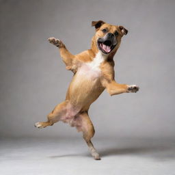 A dynamic and energetic image of a dog performing kung fu moves in a fun and playful manner.