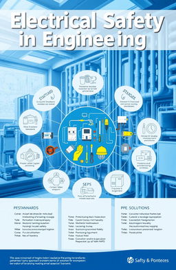 An informative and visually engaging graphic illustrating electrical safety in engineering