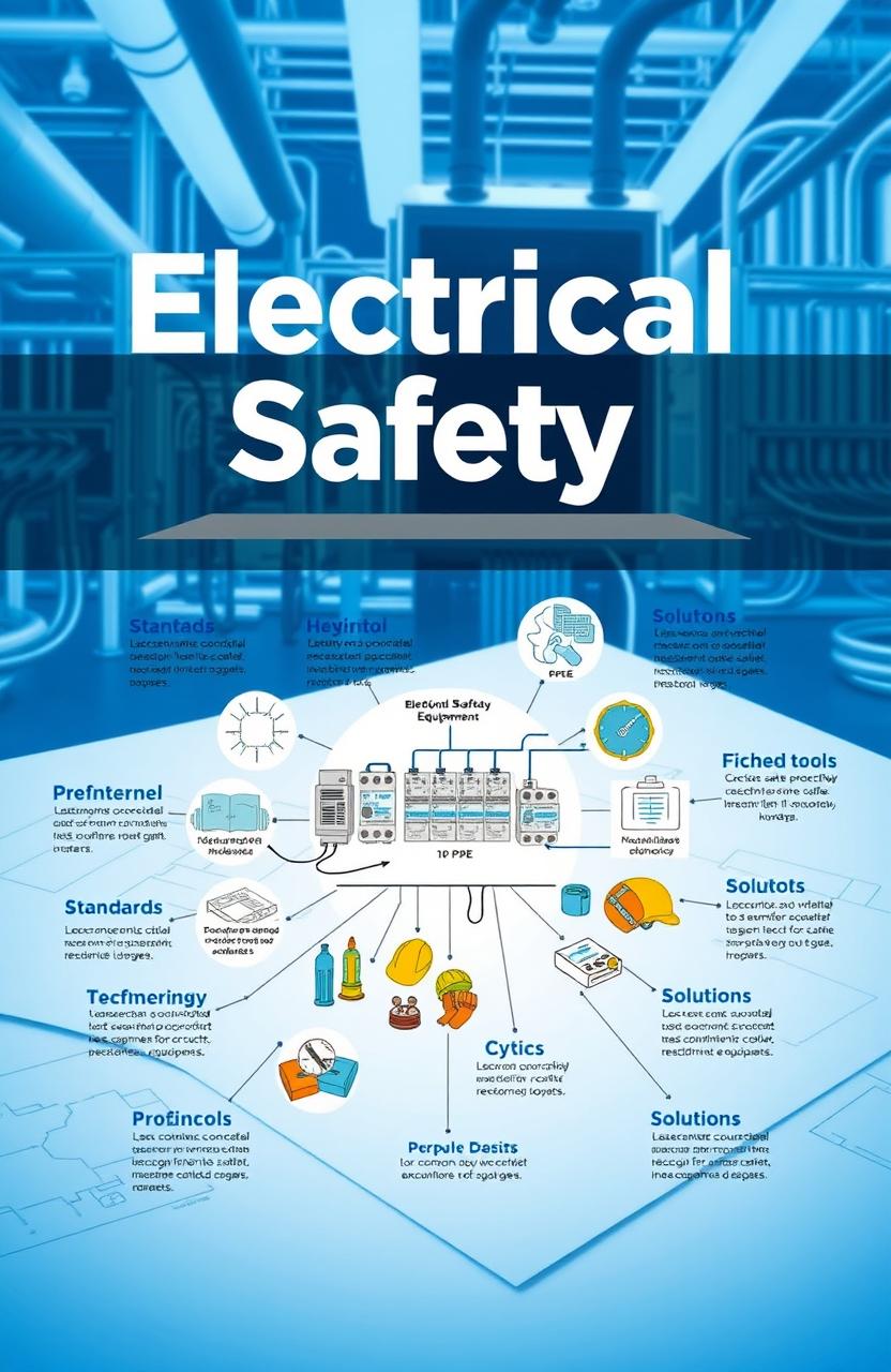 An informative and visually engaging graphic illustrating electrical safety in engineering