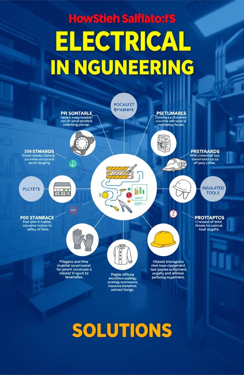 An informative and visually engaging graphic illustrating electrical safety in engineering