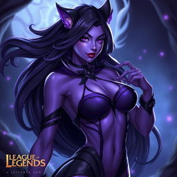 A captivating and seductive character inspired by Evelynn from League of Legends, featuring her iconic purple skin and alluring outfit