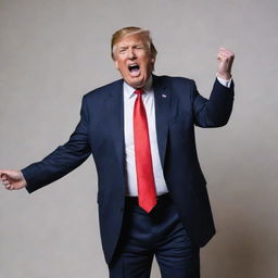 A humorous scene of Donald Trump, the past US president, in an upbeat dance, capturing his unique persona and the energy of the moment