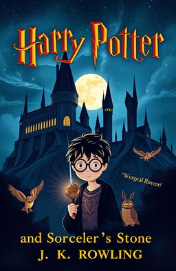 A whimsical and enchanting book cover design for 'Harry Potter and the Sorcerer's Stone' by J