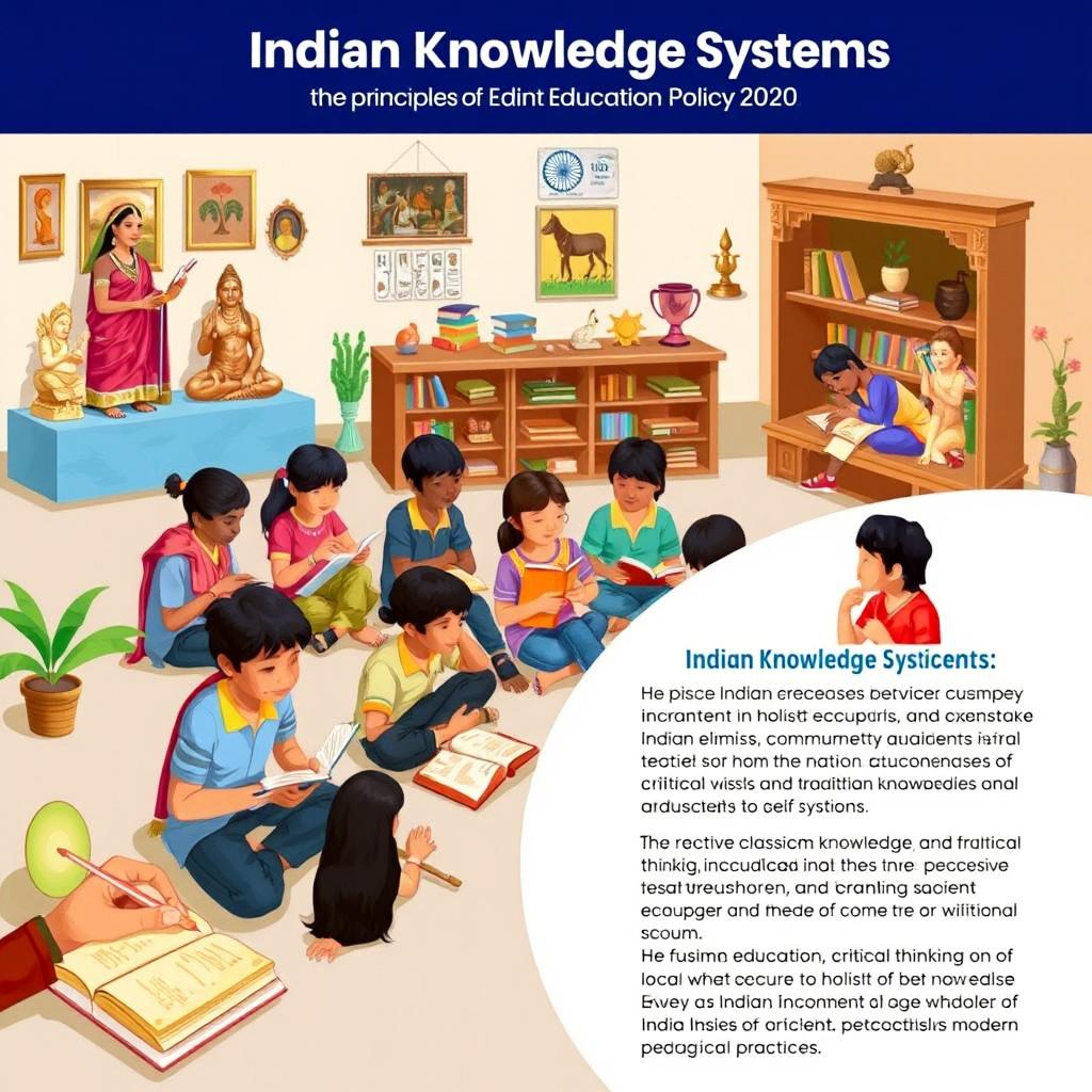 An educational environment illustrating the principles of Indian Knowledge Systems as per the National Education Policy 2020