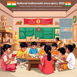 An educational environment illustrating the principles of Indian Knowledge Systems as per the National Education Policy 2020