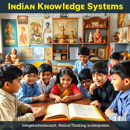 A vibrant educational scene showcasing Indian Knowledge Systems in the context of the National Education Policy 2020