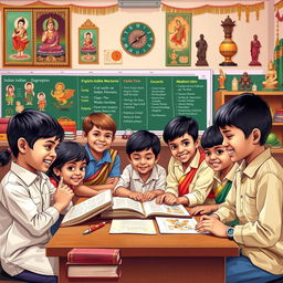 A vibrant educational scene showcasing Indian Knowledge Systems in the context of the National Education Policy 2020