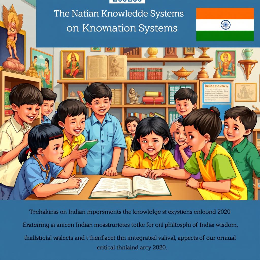 A vibrant educational scene showcasing Indian Knowledge Systems in the context of the National Education Policy 2020