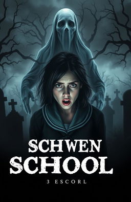 A school cover design set against a dark, eerie cemetery backdrop